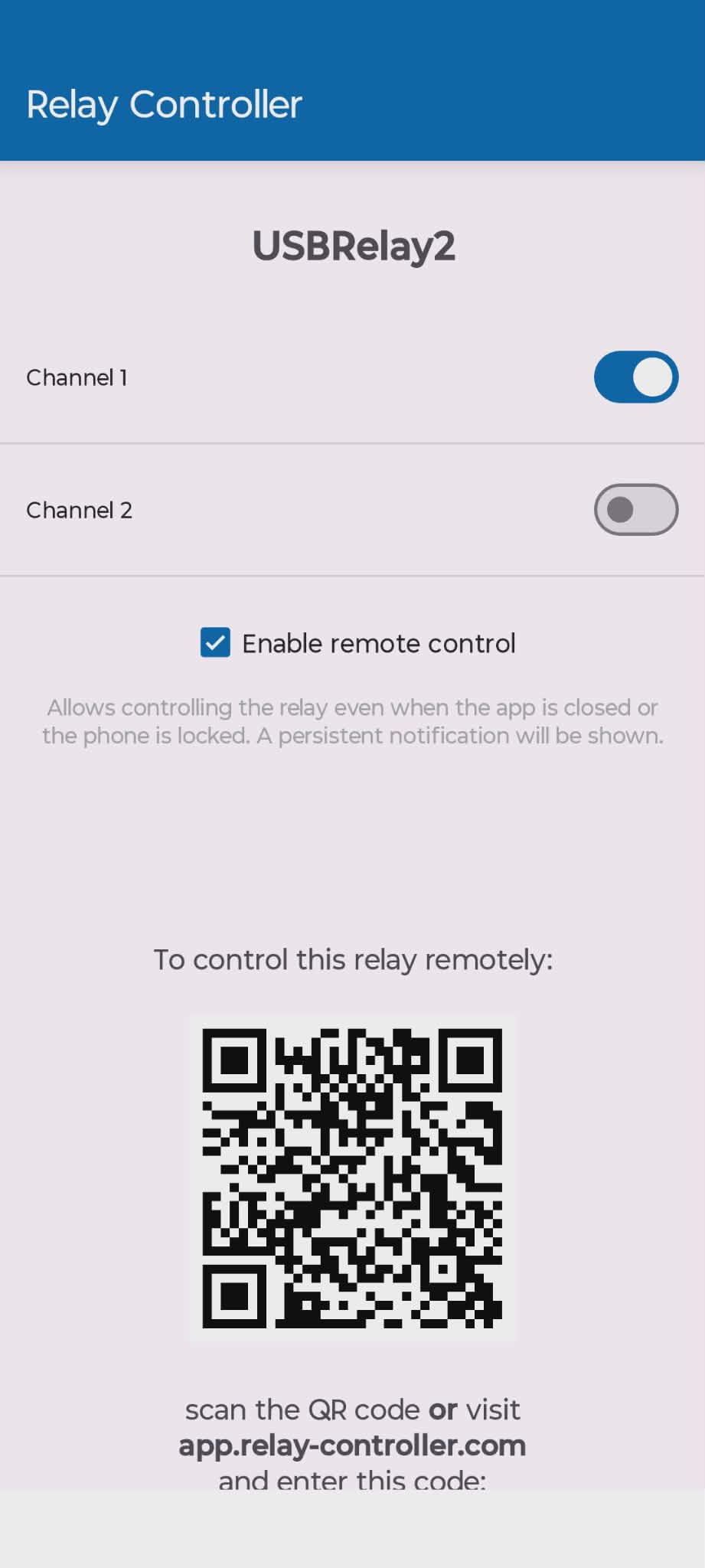 Relay Controller remote control interface mockup